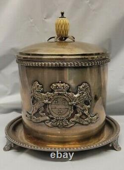 Antique Silver Plate Tea Caddy / Biscuit Tin by Oxford Silversmith Co. 1910 1920