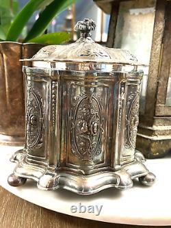 Antique Silver Plate Tea Caddy Ornately decorated Repousse Roses