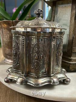 Antique Silver Plate Tea Caddy Ornately decorated Repousse Roses