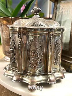 Antique Silver Plate Tea Caddy Ornately decorated Repousse Roses