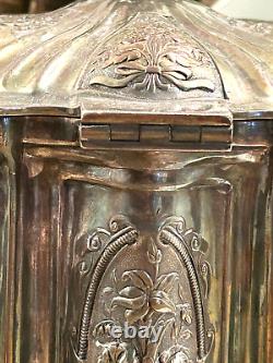 Antique Silver Plate Tea Caddy Ornately decorated Repousse Roses