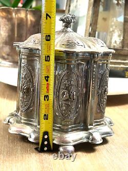 Antique Silver Plate Tea Caddy Ornately decorated Repousse Roses