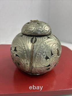 Antique Silver Plate Tea Caddy Wood Covered With Silver  Hammered Thin Foil