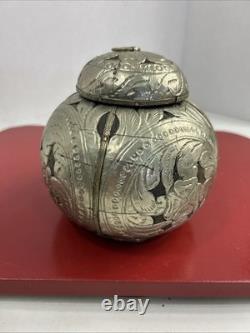 Antique Silver Plate Tea Caddy Wood Covered With Silver  Hammered Thin Foil