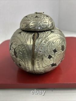 Antique Silver Plate Tea Caddy Wood Covered With Silver  Hammered Thin Foil