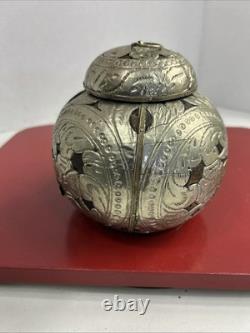 Antique Silver Plate Tea Caddy Wood Covered With Silver  Hammered Thin Foil