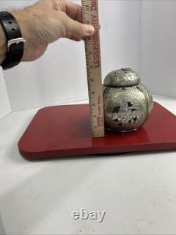 Antique Silver Plate Tea Caddy Wood Covered With Silver  Hammered Thin Foil