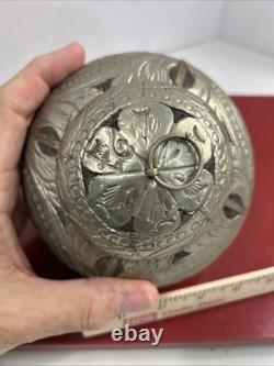 Antique Silver Plate Tea Caddy Wood Covered With Silver  Hammered Thin Foil