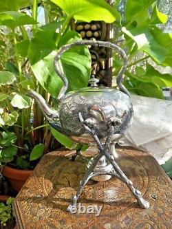 Antique Silver Plate Tea Pot Tipping With Burner George Travis & Co 1863 Pretty