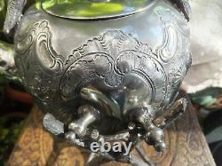 Antique Silver Plate Tea Pot Tipping With Burner George Travis & Co 1863 Pretty
