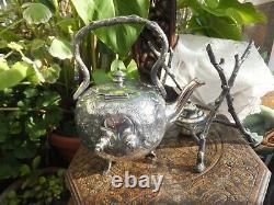 Antique Silver Plate Tea Pot Tipping With Burner George Travis & Co 1863 Pretty