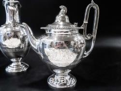 Antique Silver Plate Tea Set Knights Head Finial Greek Revival