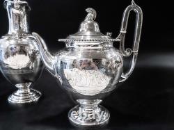 Antique Silver Plate Tea Set Knights Head Finial Greek Revival
