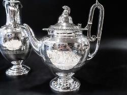 Antique Silver Plate Tea Set Knights Head Finial Greek Revival