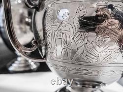 Antique Silver Plate Tea Set Knights Head Finial Greek Revival