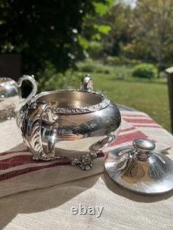 Antique Silver Plate Tea Set Service & Tray Beverly Manor Wilcox IS 5 Pieces