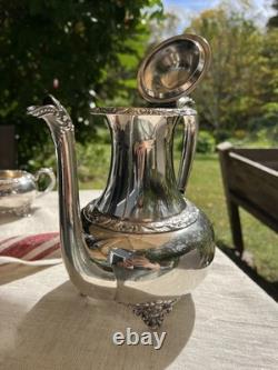 Antique Silver Plate Tea Set Service & Tray Beverly Manor Wilcox IS 5 Pieces