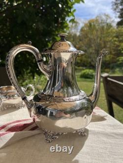 Antique Silver Plate Tea Set Service & Tray Beverly Manor Wilcox IS 5 Pieces