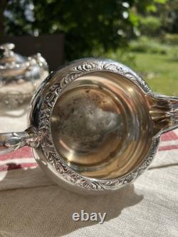 Antique Silver Plate Tea Set Service & Tray Beverly Manor Wilcox IS 5 Pieces