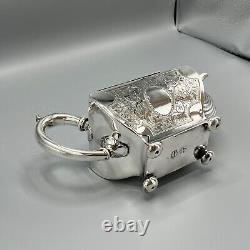 Antique Silver Plate Teapot Victorian Oblong Bright Cut Bun Feet English Quality