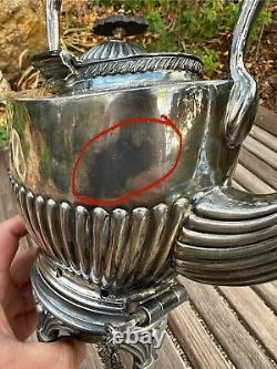 Antique Silver Plate Victorian Spirit Kettle/Tea Pot with Stand and Burner