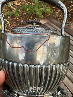 Antique Silver Plate Victorian Spirit Kettle/Tea Pot with Stand and Burner
