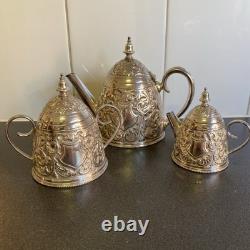 Antique Silver Plated Coffee /Tea Set Ornate Repousse Made In England