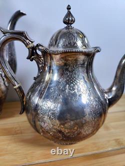 Antique Silver Plated Stunning Coffee Tea Pot Set Set of 3 unknown marking