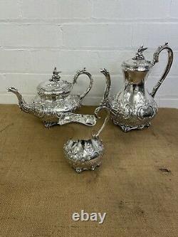 Antique Silver Plated Tea Set 3 Piece Service Superb Set Bird Finals