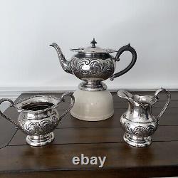 Antique Silver Plated Tea Set Hand Chased Silverware Old English Repro
