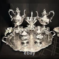 Antique Silver Plated Tea and Coffee Set Meriden Britannia #3100 Floral Chased