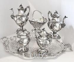 Antique Silver Plated Tea and Coffee Set Meriden Britannia #3100 Floral Chased
