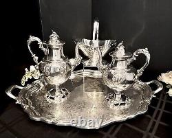 Antique Silver Plated Tea and Coffee Set Meriden Britannia #3100 Floral Chased