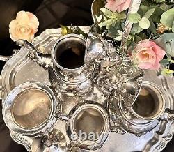 Antique Silver Plated Tea and Coffee Set Meriden Britannia #3100 Floral Chased