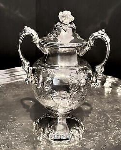 Antique Silver Plated Tea and Coffee Set Meriden Britannia #3100 Floral Chased