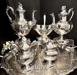 Antique Silver Plated Tea and Coffee Set Meriden Britannia #3100 Floral Chased