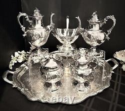 Antique Silver Plated Tea and Coffee Set Meriden Britannia #3100 Floral Chased