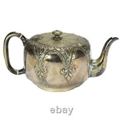 Antique Silver Plated Teapot with Foliate Engraving C1890