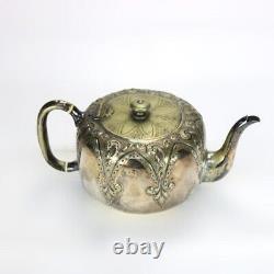 Antique Silver Plated Teapot with Foliate Engraving C1890