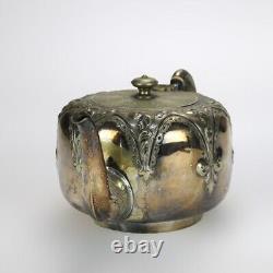 Antique Silver Plated Teapot with Foliate Engraving C1890