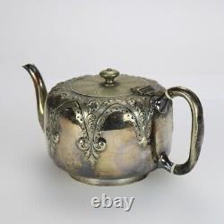 Antique Silver Plated Teapot with Foliate Engraving C1890