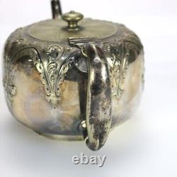 Antique Silver Plated Teapot with Foliate Engraving C1890