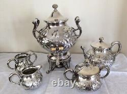 Antique Silver Quadruple Plate 5 PIECES TEA SET SAMOVAR Meriden Hand Chased 8 lb