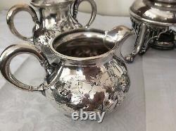 Antique Silver Quadruple Plate 5 PIECES TEA SET SAMOVAR Meriden Hand Chased 8 lb