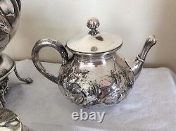 Antique Silver Quadruple Plate 5 PIECES TEA SET SAMOVAR Meriden Hand Chased 8 lb