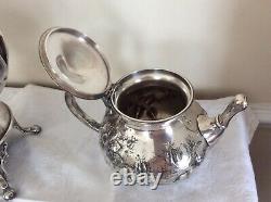 Antique Silver Quadruple Plate 5 PIECES TEA SET SAMOVAR Meriden Hand Chased 8 lb