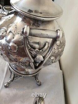 Antique Silver Quadruple Plate 5 PIECES TEA SET SAMOVAR Meriden Hand Chased 8 lb