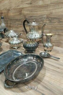 Antique Silver Quadruple Plate LOT Tea Serving Trays Mixed Set Anchor Melon, IFS