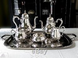 Antique Silver Soldered Tea Set Coffee Service Georgian Court With Tray 6 Piece
