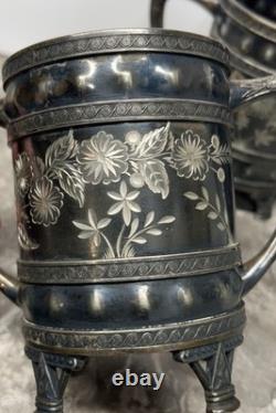 Antique Silver Teapot Cream & Sugar Aurora B. C. Barbour Quadruple Plate 1869